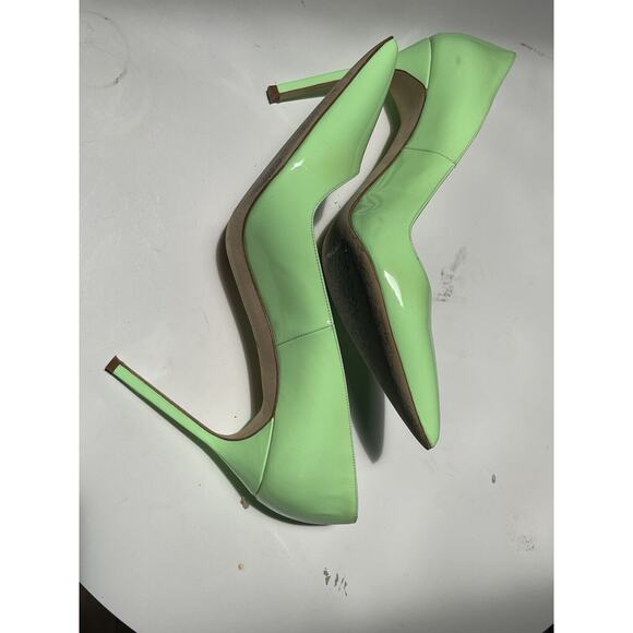 Manolo Blahnik Neon Pastel Green Pumps Heels 39 1/2 Thin Tall Square Stick Heel - Picture 3 of 10
